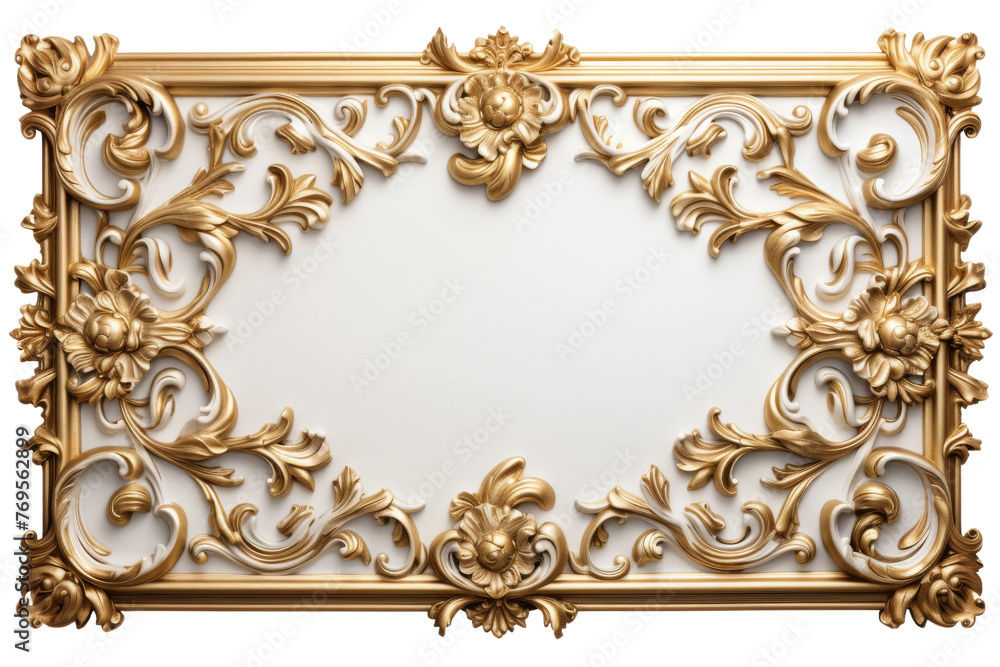 Elegant Gold Frame Adorned With Intricate Details on a Clean White Background. On a White or Clear Surface PNG Transparent Background. Elegant Gold Frame Adorned With Intricate Details on a Clean White Background. On a White or Clear Surface PNG Transparent Background.
