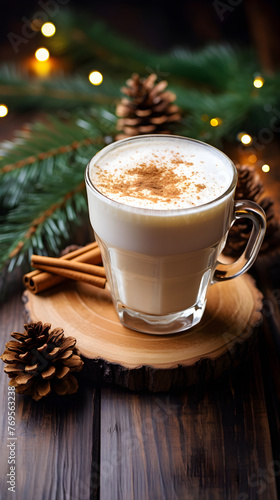 A Cozy Holiday Scene: Rich and Frothy Eggnog Latte with a Sprinkle of Nutmeg