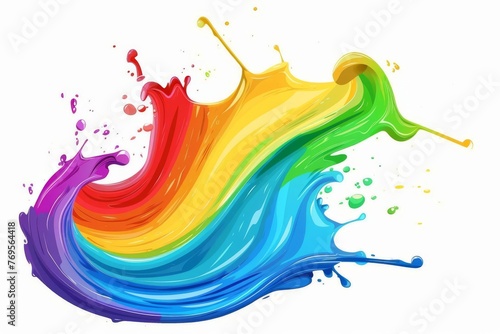 Colorful Rainbow Paint Splash Wave, Isolated Design Element on White Background, Vector Illustration