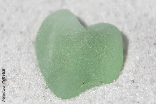 Sea Foam Heart Shaped Sea Glass on Sand