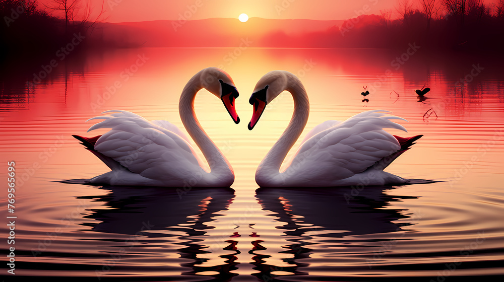 Fototapeta premium White swan in beautiful natural environment