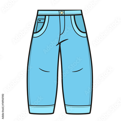 Wide blue jeans, tapered at the bottom color variation for coloring page isolated on white background