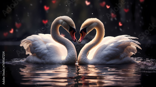 White swan in beautiful natural environment
