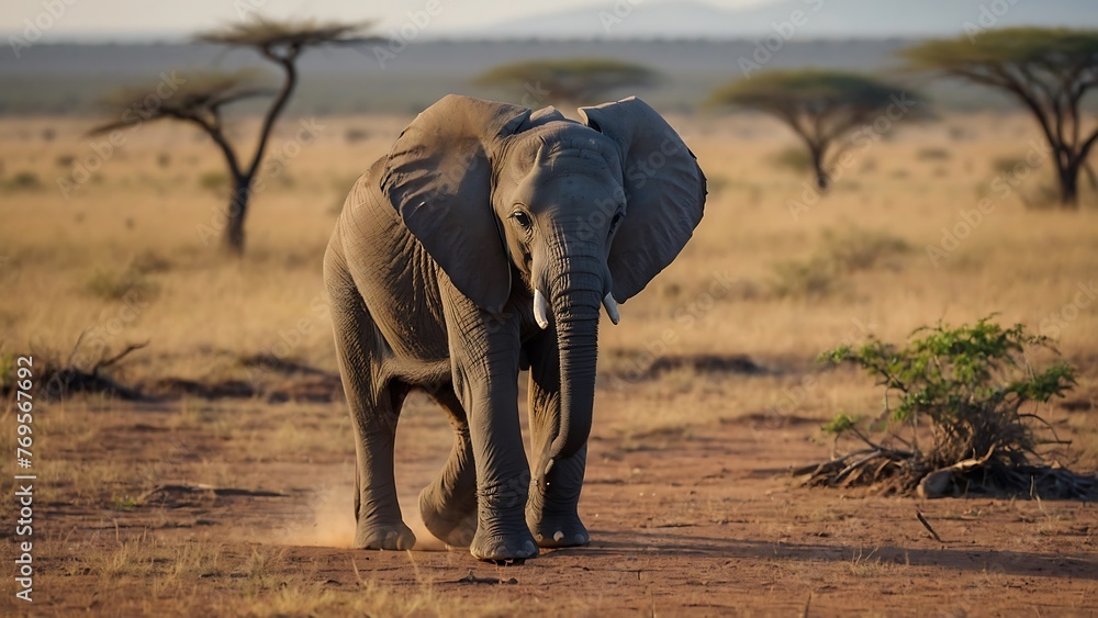 wild elephant walk through tall grass