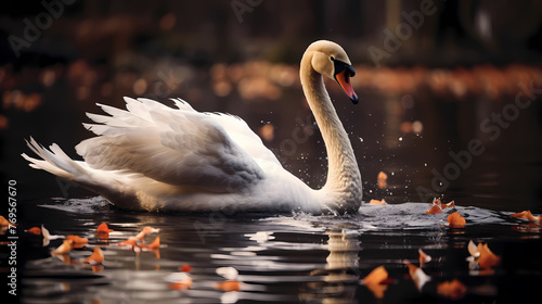 White swan in beautiful natural environment