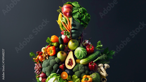 Brain with fruits, concept of healthy living and eating healthy food Generative AI © Pavithiran