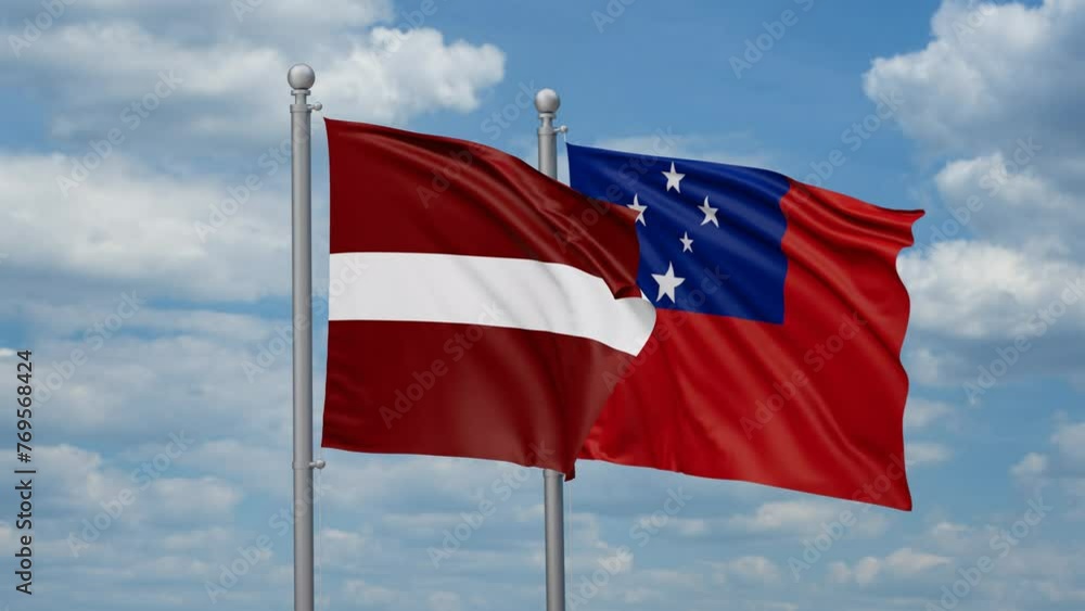 Samoa and Latvia two flags waving together, looped video, two country cooperation concept Samoa and Latvia two flags waving together, looped video, two country cooperation concept