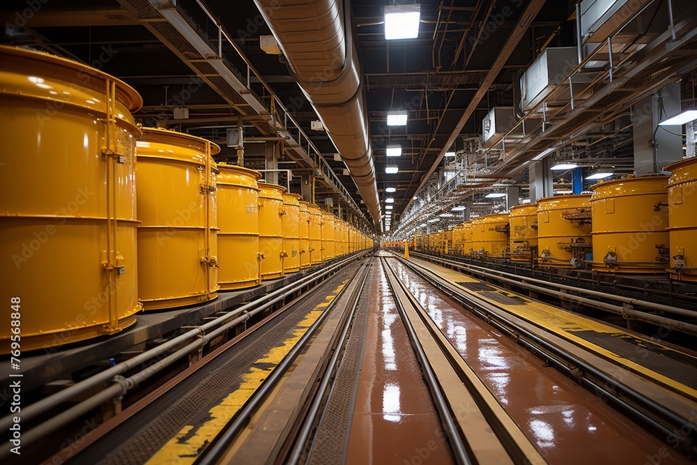 a warehouse scene with rows of industrial barrels storing petroleum productsThe prompt should capture the atmosphere, lighting, and details of the barrels to produce a high quality image a warehouse scene with rows of industrial barrels storing petroleum productsThe prompt should capture the atmosphere, lighting, and details of the barrels to produce a high quality image
