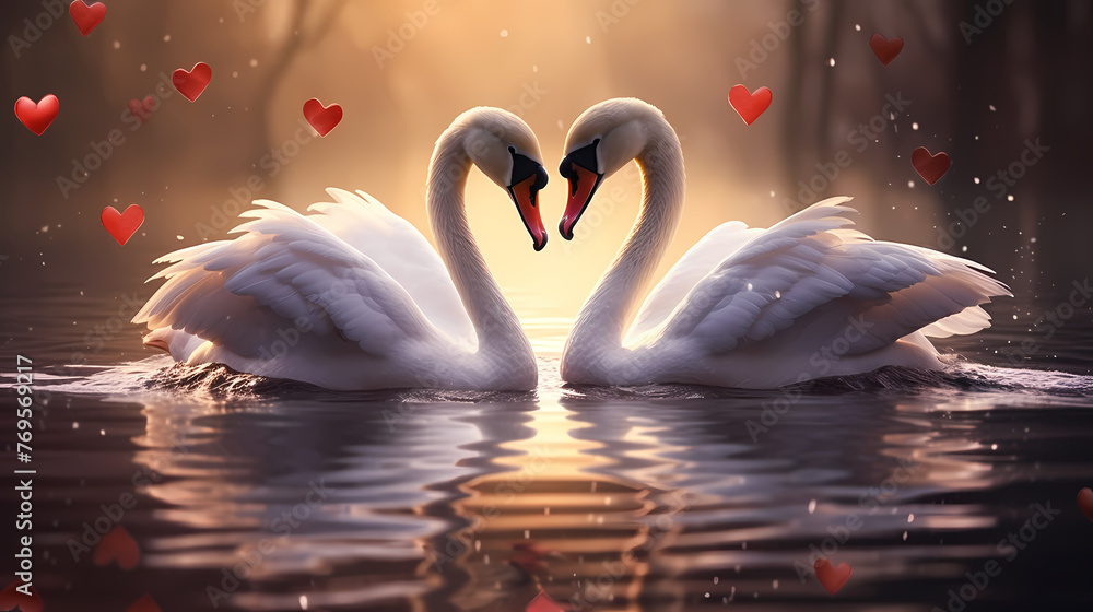 Fototapeta premium White swan in beautiful natural environment