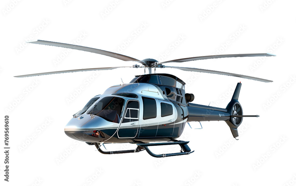 Modern Helicopter Rendered in High Definition: Focus on its Sleek Rotor Blades on transparent background.