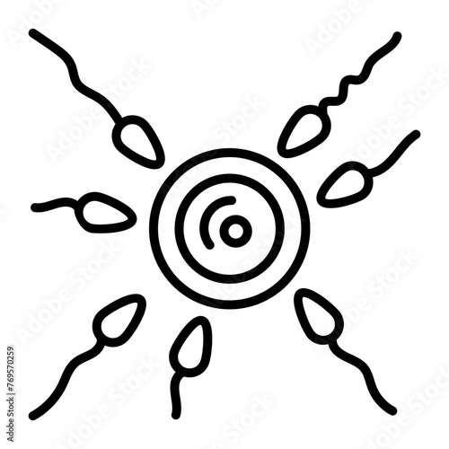 A linear style icon depicting fertilization 