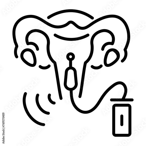 Editable linear icon depicting gynaecological examination 