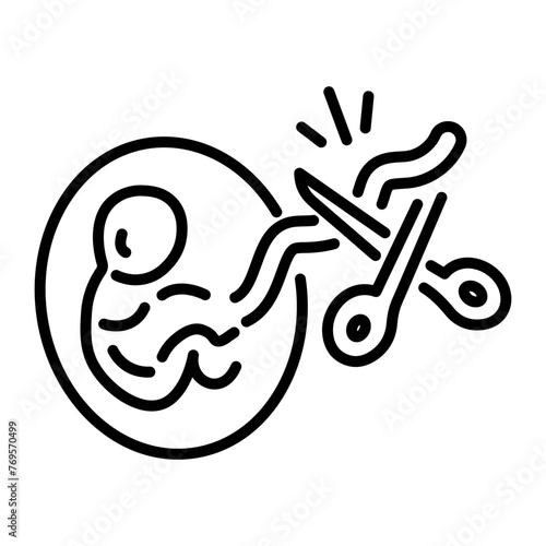 A line style icon depicting umbilical cord cutting 