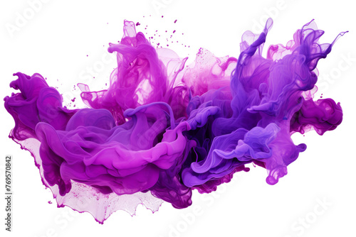 Swirling Symphony: Purple and Pink Ink Dance in Water. On a White or Clear Surface PNG Transparent Background.