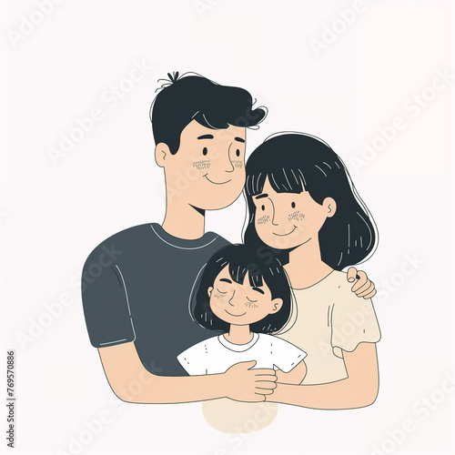illustration of happy loving family, parents with kids, isolated flat vector modern parenthood illustration, mother, father and child, full of love and tenderness