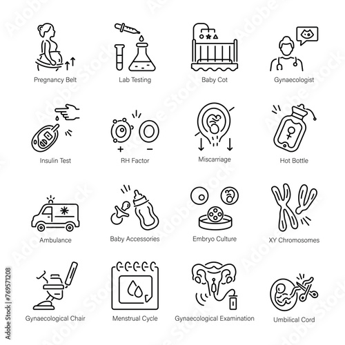 Set of Childbirth Line Style Icons


