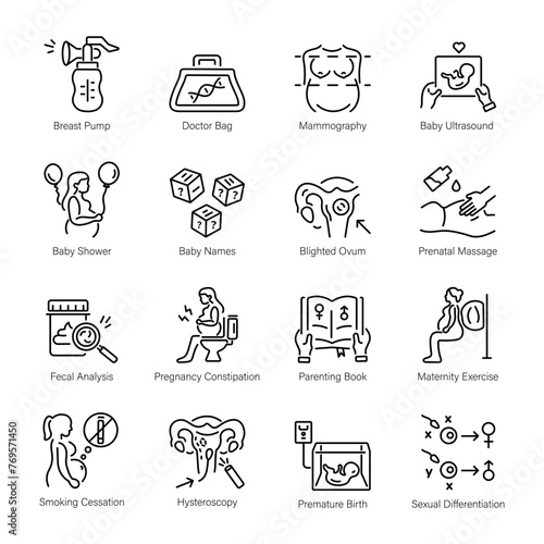 Set of 16 Motherhood Line Style Icons

