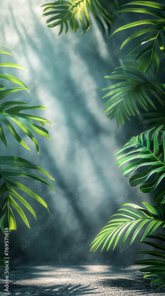 Palm tropical leaves with sunlight and shadows Palm tropical leaves with sunlight and shadows