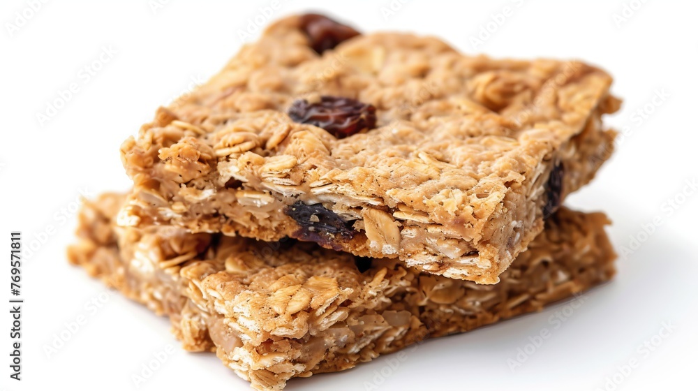 Granola bars isolated on white background, perfect for commercial and marketing purposes Granola bars isolated on white background, perfect for commercial and marketing purposes