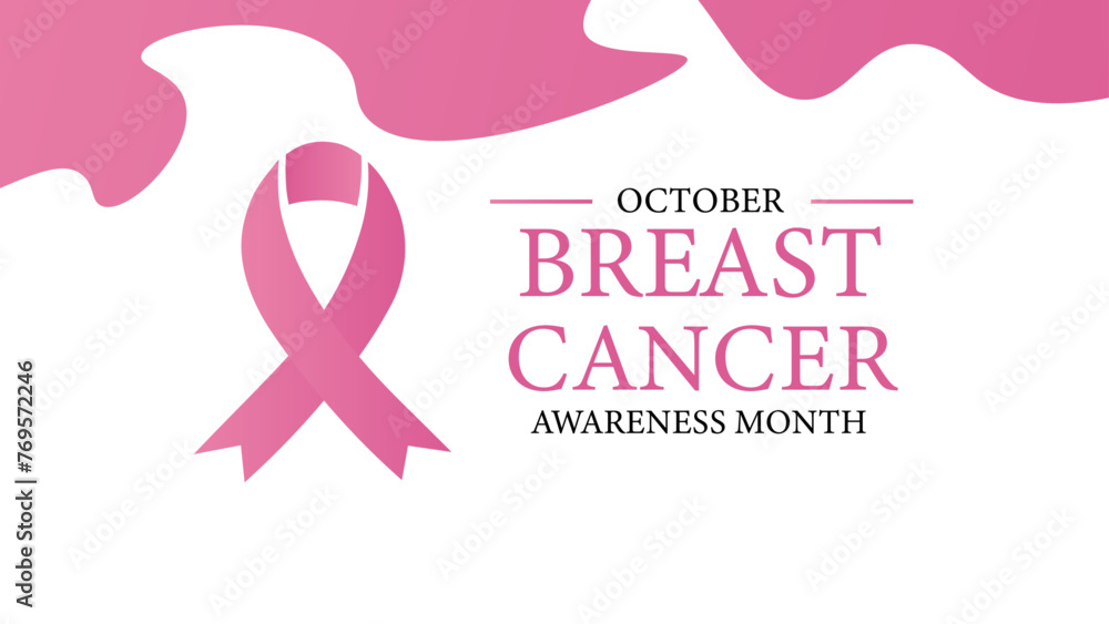 Breast Cancer Awareness Month poster design with pink ribbon. National Breast Cancer Awareness Month.Holiday Concept. banner, cover, poster, card, web, Ads, HIV, flyer, background. vector illustration