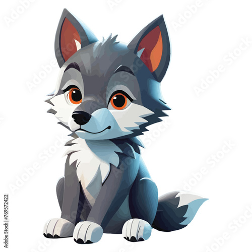 cute little wolf with white background