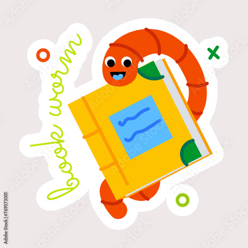 A flat sticker showing a bookworm 