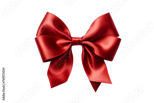 Elegance Unwrapped: Red Bow on White. On a White or Clear Surface PNG Transparent Background.