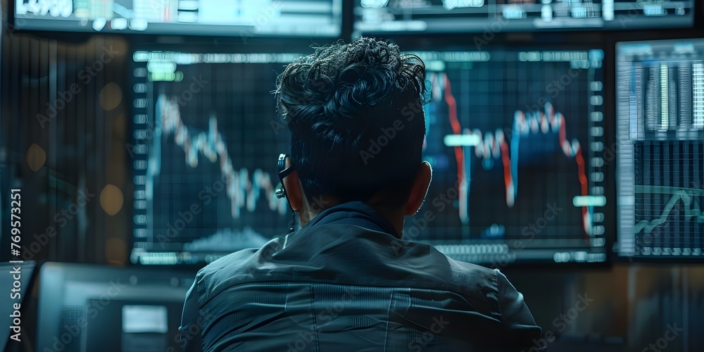 A businessman analyzing a financial growth graph focusing on stock market investment and business strategy. Concept Business Strategy, Stock Market Investment, Financial Growth, Analyzing Data A businessman analyzing a financial growth graph focusing on stock market investment and business strategy. Concept Business Strategy, Stock Market Investment, Financial Growth, Analyzing Data