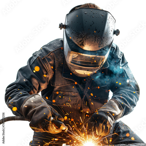 Welder at work isolated on white or transparent background © Jaroslaw