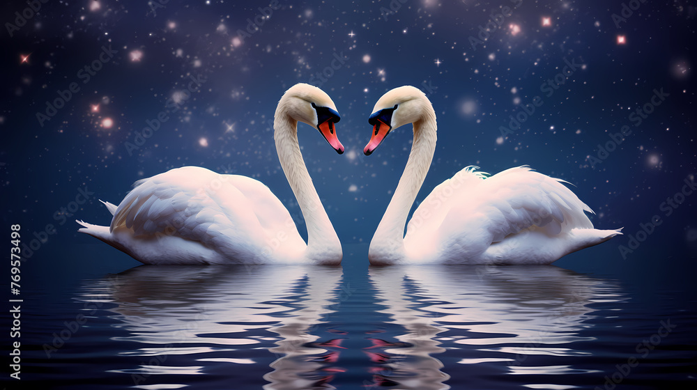 Fototapeta premium White swan, charming Valentine's Day background