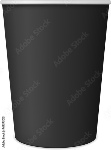 Realistic coffee paper cup and mug mockup, cardboard and plastic package. Fast food hot latte, street cafe takeout tea cardboard or black plastic mug isolated vector 3d realistic package