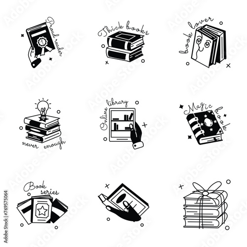Pack of Reading Material Glyph Stickers 

