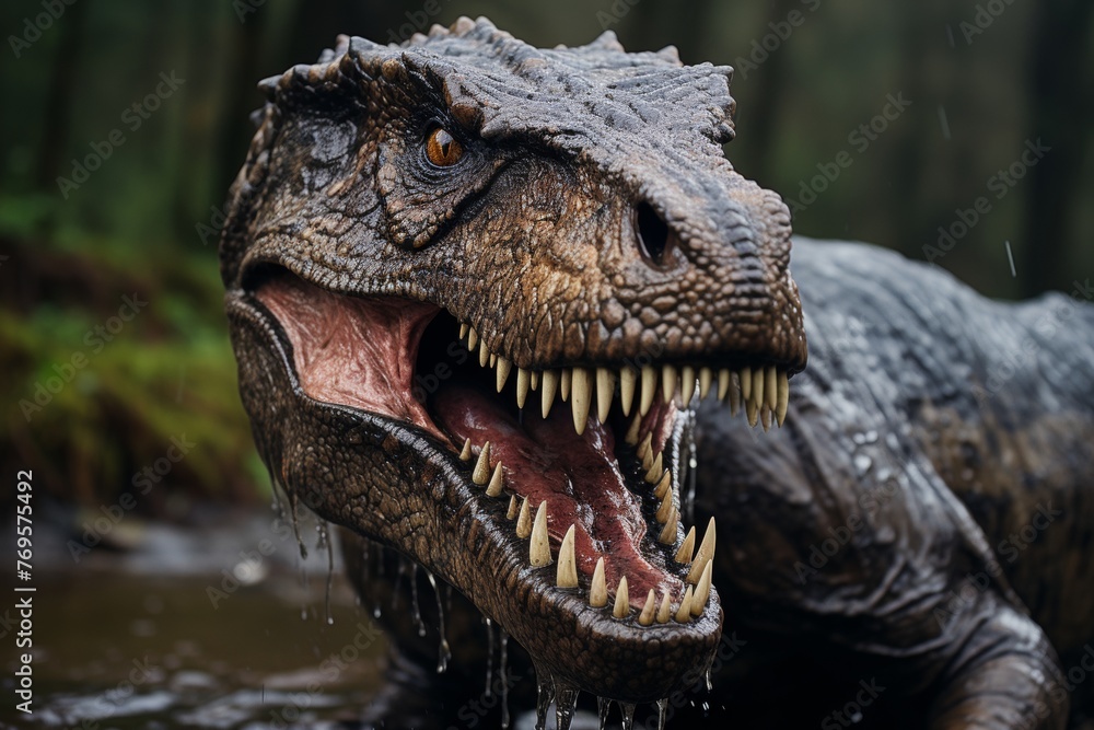 Fototapeta premium an ancient world teeming with dinosaurs and lush vegetation, evoking a vivid and immersive prehistoric setting