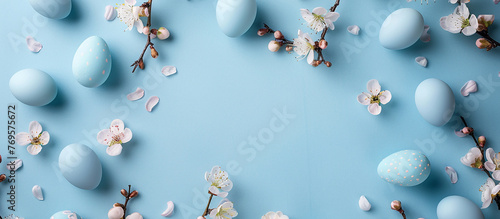 Happy Easter banner,easter eggs,spring flowers.Nature eco Easter background with copy space.Flat lay,easter banner,happy easter background,easter zero waste,eco friendly,eco easter decor banner
