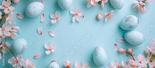 Happy Easter banner,easter eggs,spring flowers.Nature eco Easter background with copy space.Flat lay,easter banner,happy easter background,easter zero waste,eco friendly,eco easter decor banner