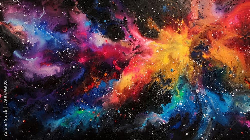 Prismatic explosion engulfs the void, painting it with the palette of a cosmic artist