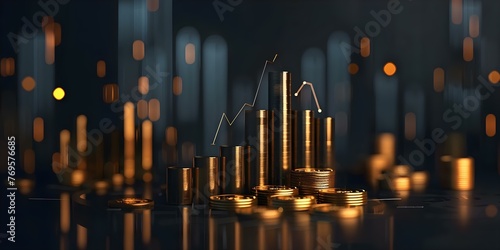 Visual Representation of Financial Market Trends with Gold Coins, Arrows, and Percentage Symbols. Concept Financial Markets, Gold Coins, Arrows, Percentage Symbols, Trends Representation
