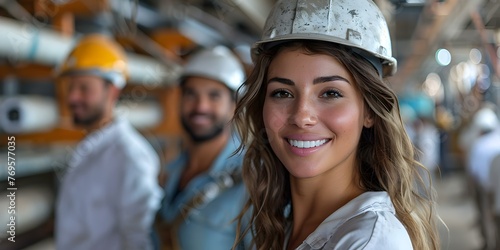 A diverse group of engineers and architects smiling at a construction site showcasing teamwork and professionalism. Concept Teamwork, Professionalism, Engineers, Architects, Construction Site