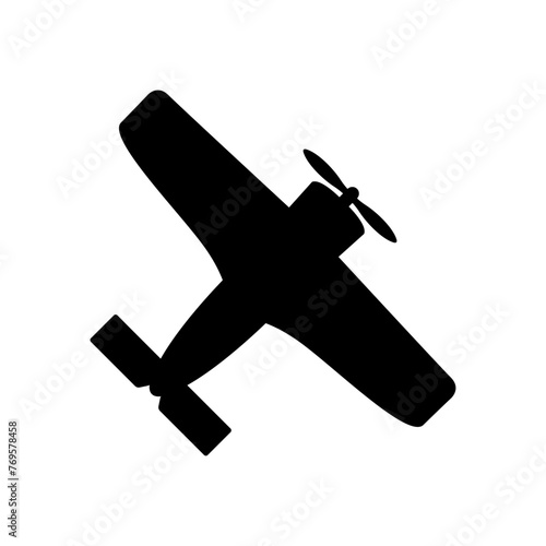 Silueta de avión de hélice pequeño retro. Avión propulsado ​​por un solo motor