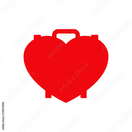 Logo i love travel. Silueta de maleta de viaje con forma de corazón para agencia de viajes