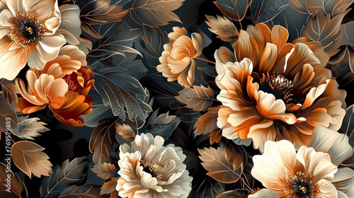 Elegant Baroque style floral background. Retro decorative flower art, digital illustration.