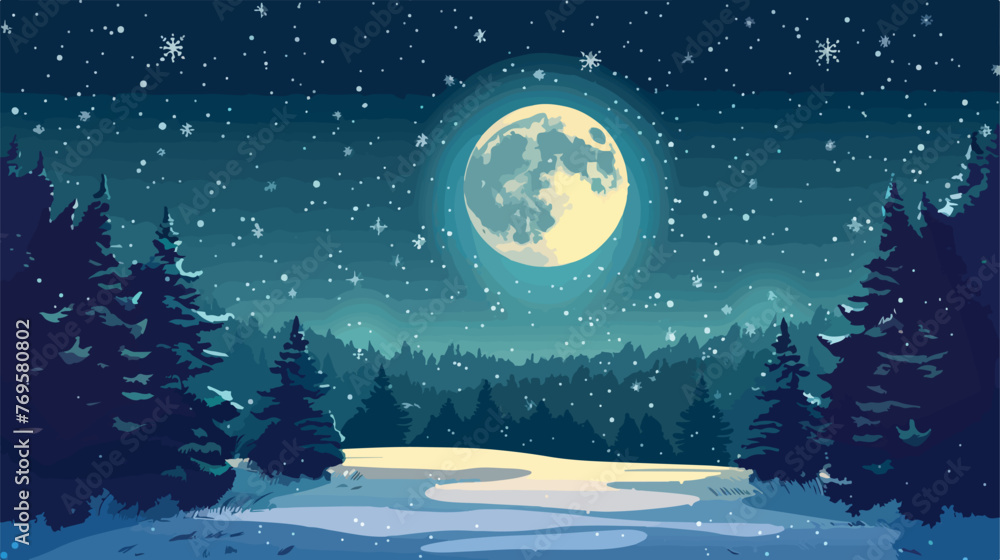 Vector illustration of night sky and full moon