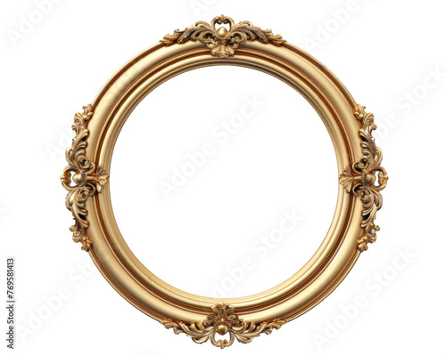 3d gold rounded classic vintage frame isolated on transparent background