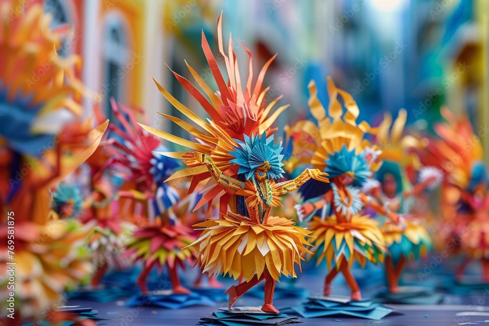 Origami Paper Town: Brazilian Carnaval Parade Essence

