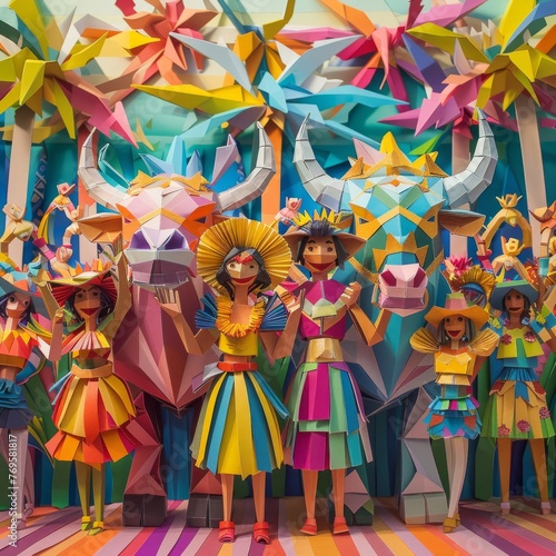 Origami Paper Town: Brazilian Carnaval Parade Essence