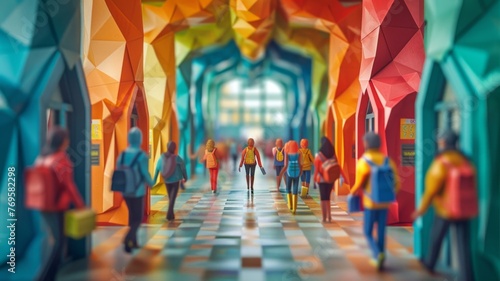 Origami Paper Town: Bustling School Hallways Essence   © Kristian