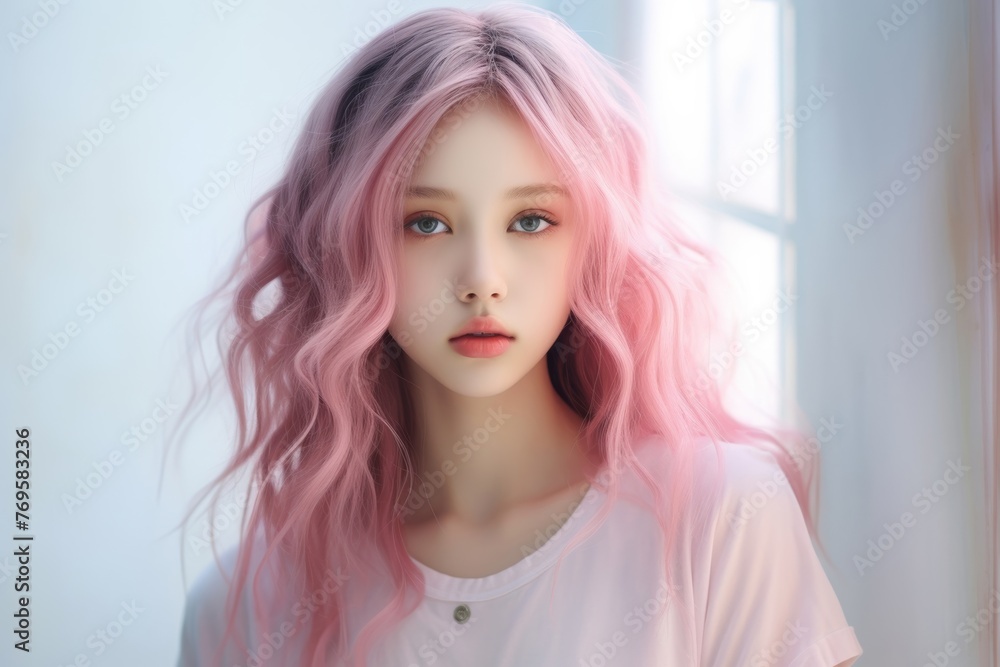 Full body portrait of lovely lady posing with pink dress. Close up portrait of a fashion woman in beautiful pink dress. Generative AI. Full body portrait of lovely lady posing with pink dress. Close up portrait of a fashion woman in beautiful pink dress. Generative AI.