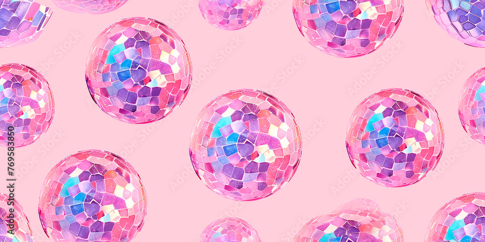 Abstract image of shiny disco balls on a pink background