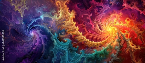 Digital art with vibrant colors and fractal design for imaginative projects.