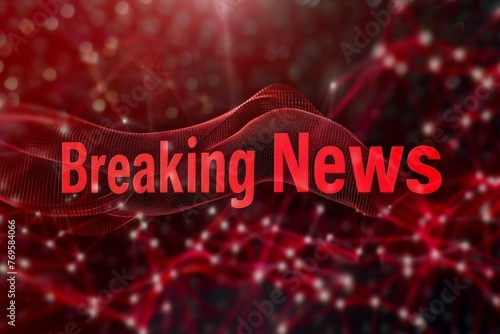 A vibrant red background with the words breaking news written boldly in white, symbolizing urgent and up-to-date information being broadcasted photo